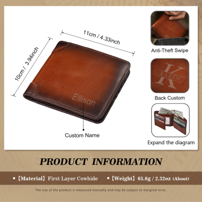 Personalized First  Layer Leather Men's Wallet - Custom Name and Letter Valentine's Day Gifts for Him | Jessemade