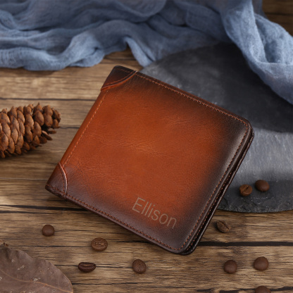 Personalized First  Layer Leather Men's Wallet - Custom Name and Letter Valentine's Day Gifts for Him | Jessemade