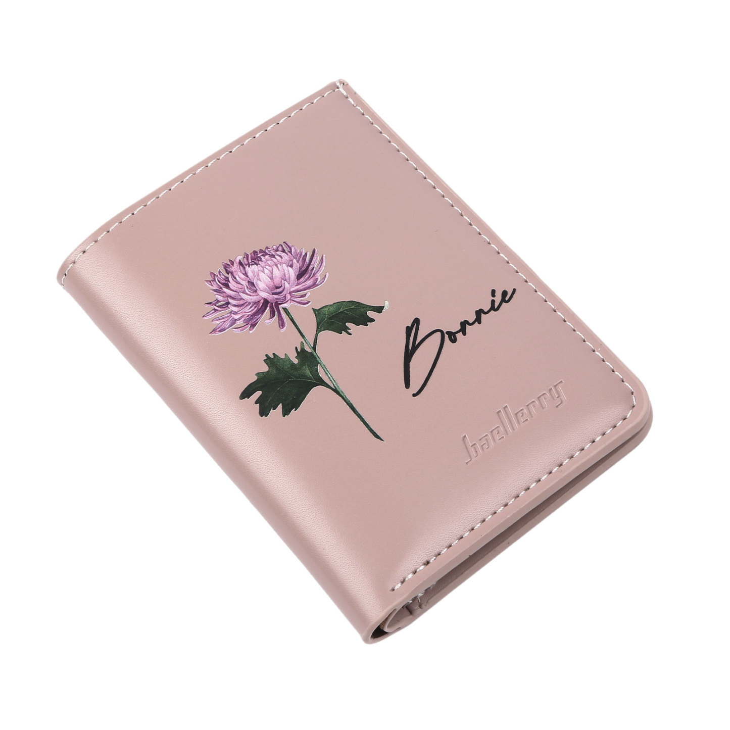 Personalized Women's Wallet Custom Name and Birthflower Small Front Pocket Leather Wallet for Grandma | Jessmade
