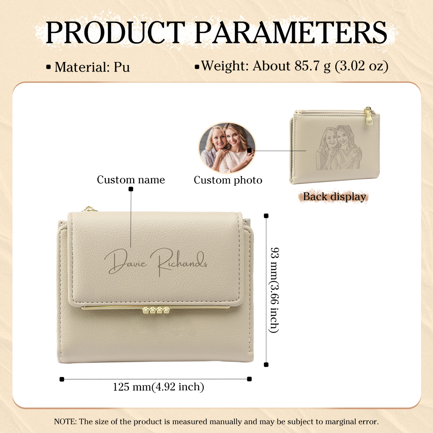Personalized Women's Wallet Custom Name and Photo Leather Folding Zipper Wallet for Her | Jessmade