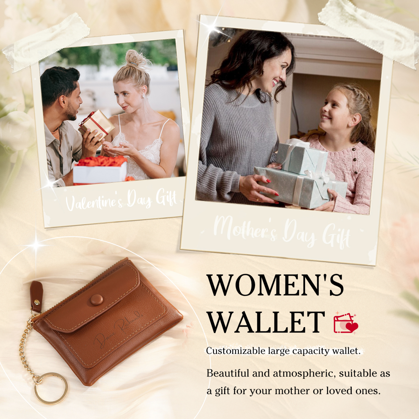 Personalised Women's Wallet Custom Name and Photo Leather Zipper Wallet for Her | Jessmade