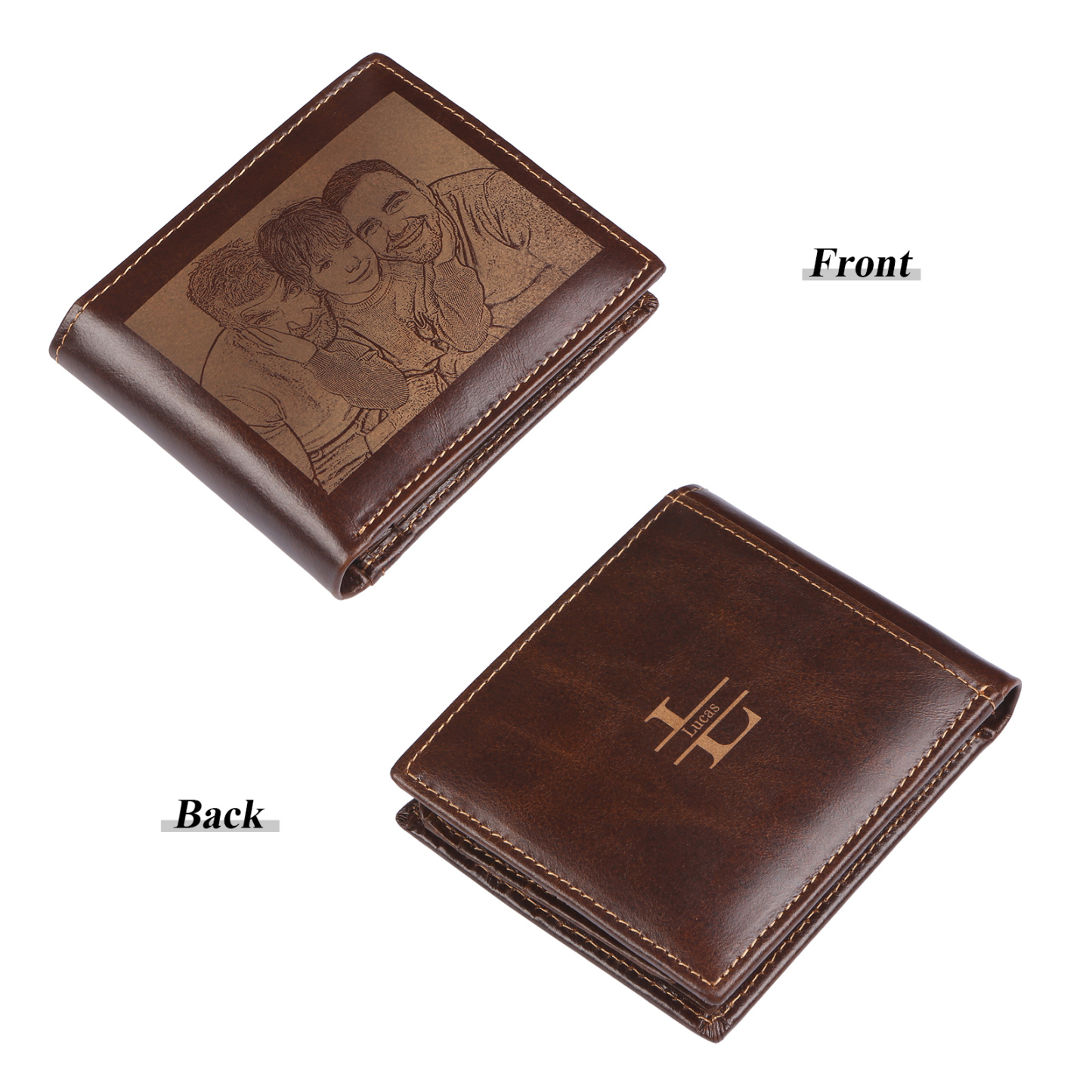 Personalised Men's Genuine Leather Wallet with Custom Photo, Name, and Letters 鈥?Christmas Gift for Dad/Grandpa/Husband | Jessemade