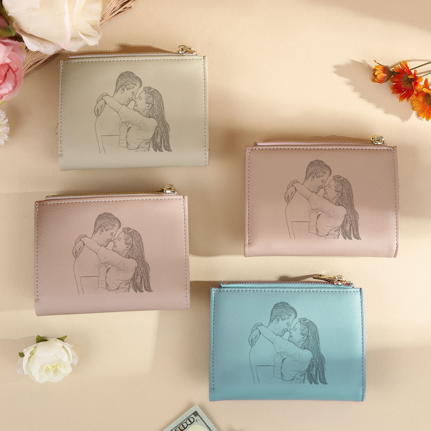Personalised Women’s Wallet with Custom Name, Initial, and Photo - Name & Initial Monogram Design - Valentine’s Day Gift for Her | Jessemade