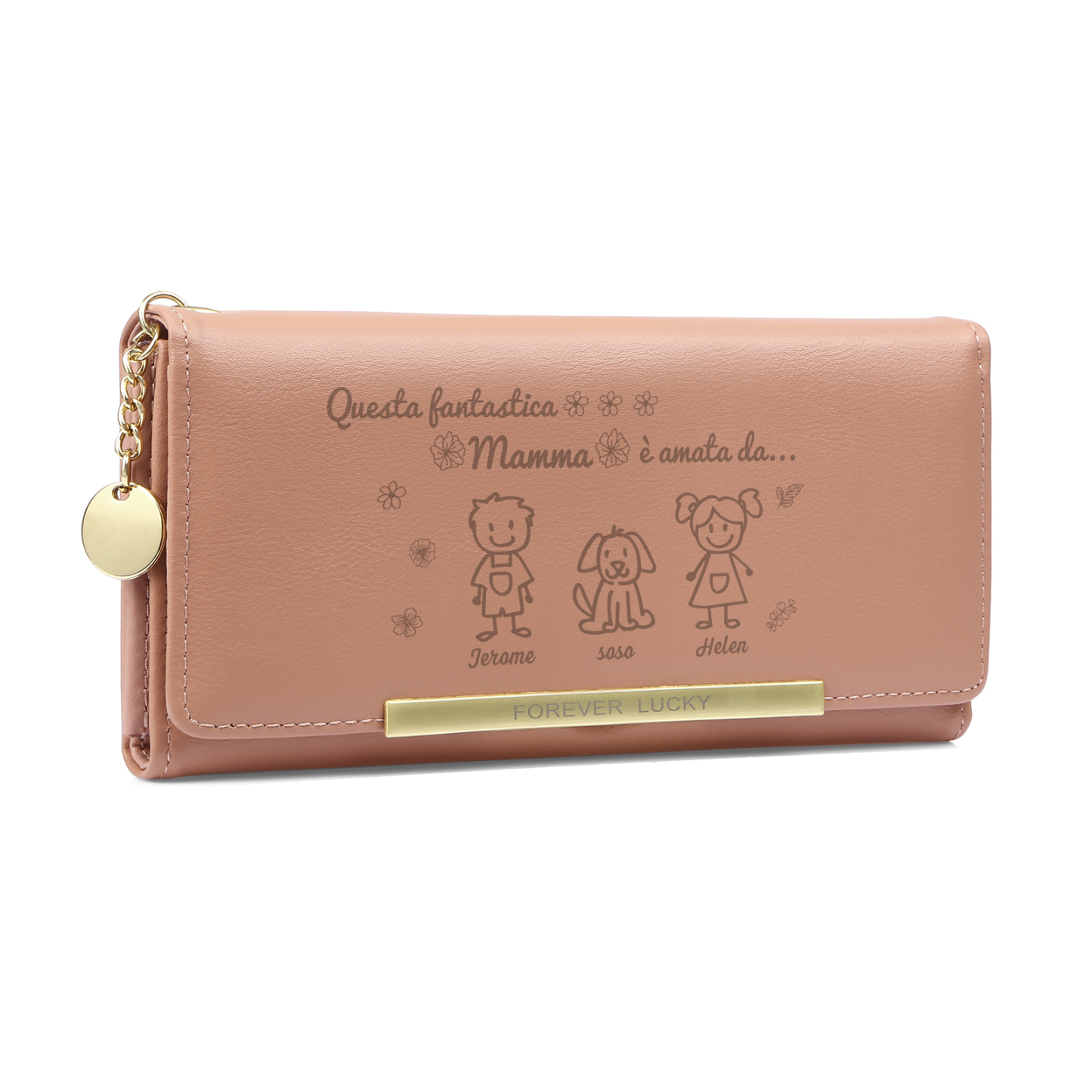 Personalized Pink Photo Wallet with 3 Names – A Unique Gift for Mother’s Day