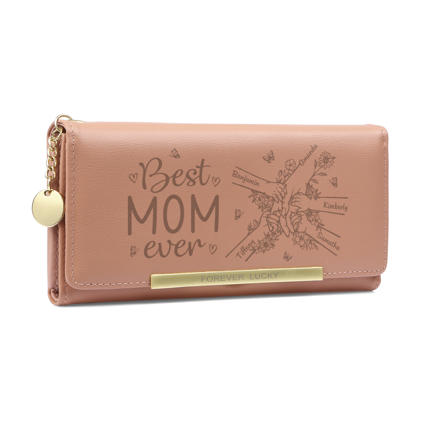 Personalized PU Leather Wallet with 5 Names – Best MOM Ever - A Unique Gift for Mother’s Day | Jessemade