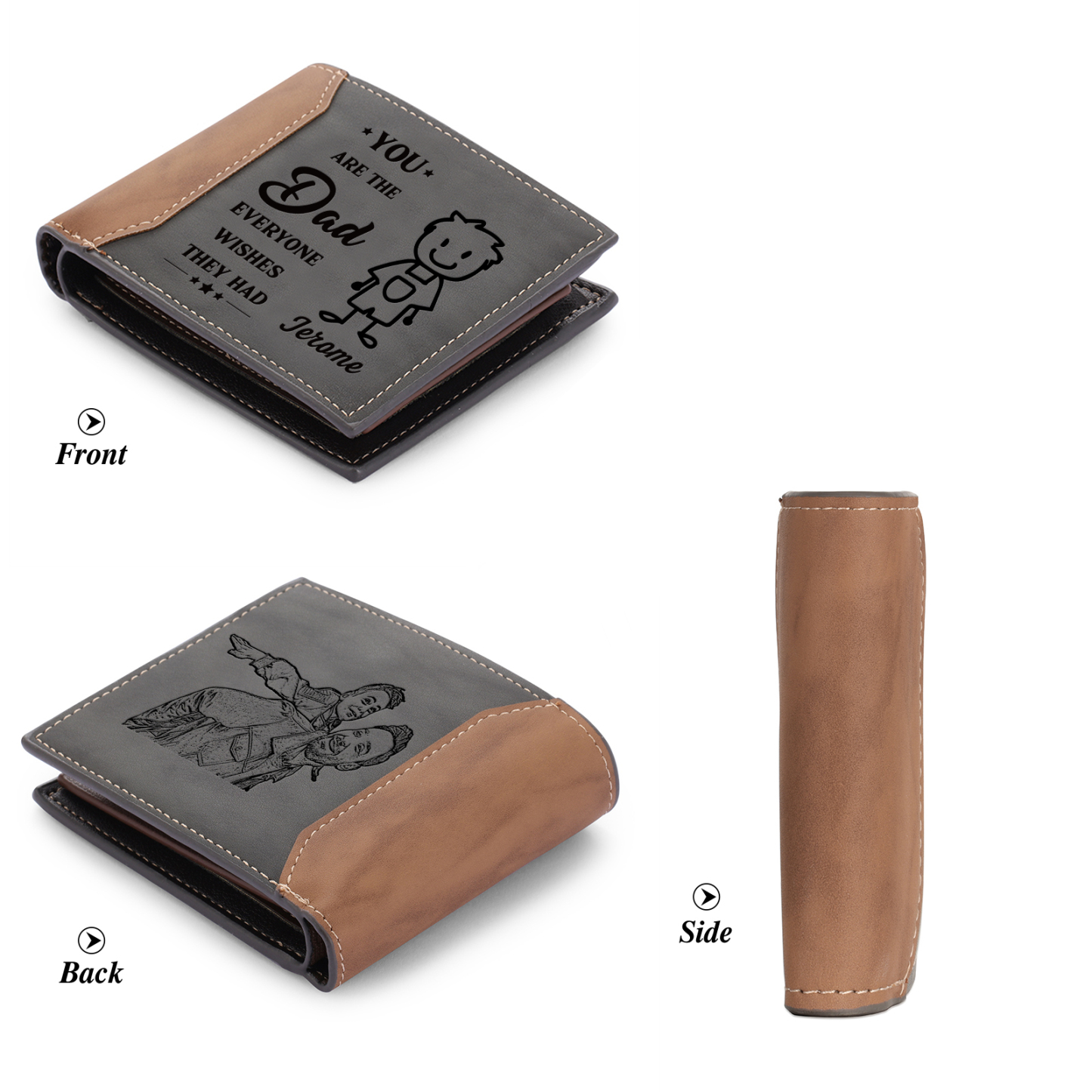 1 name - Custom Wallet with Personalized Character, Name & Text - Gifts for Father’s Day