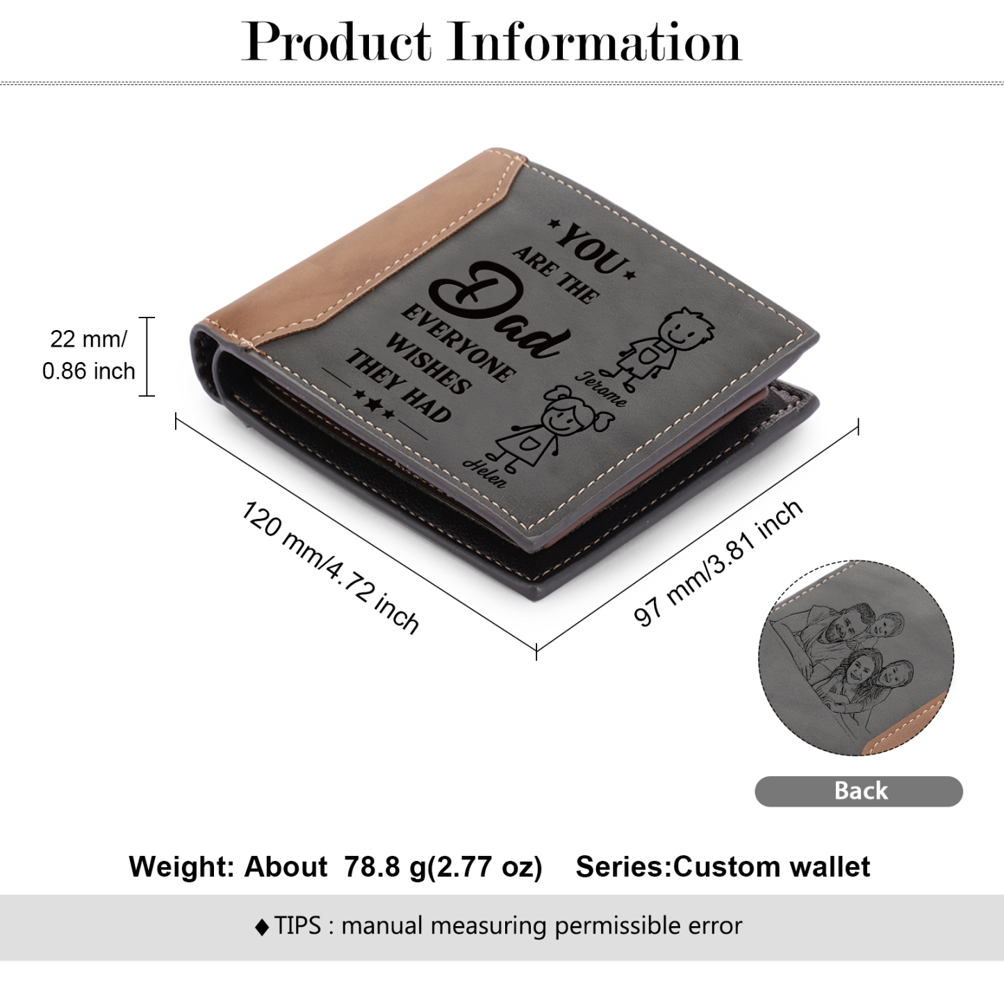 2 names - Custom Wallet with Personalized Character, Name & Text - Gifts for Father’s Day