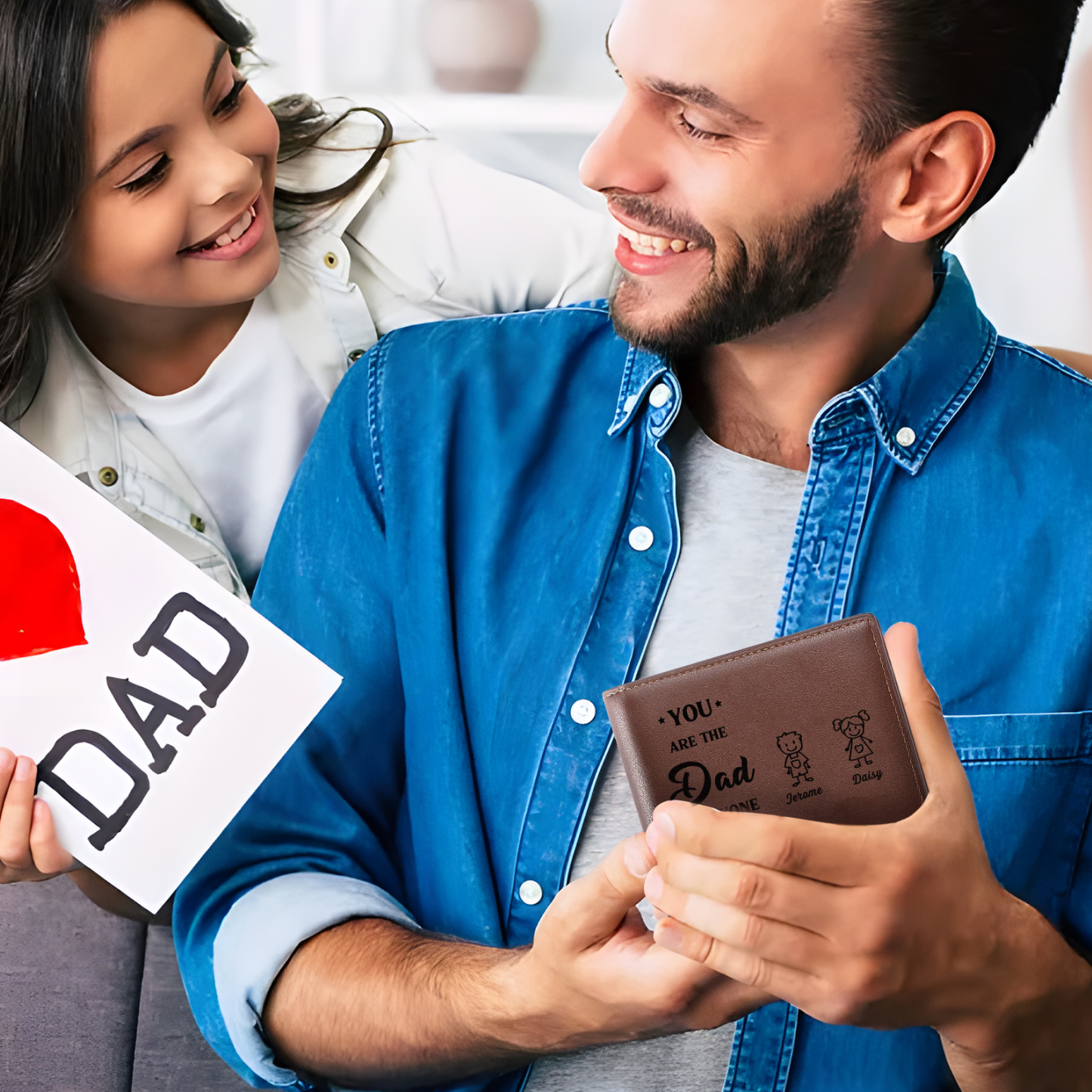 2 names - Custom PU Wallet with Personalized Photo,Character, Name & Text - Gifts for Father’s Day