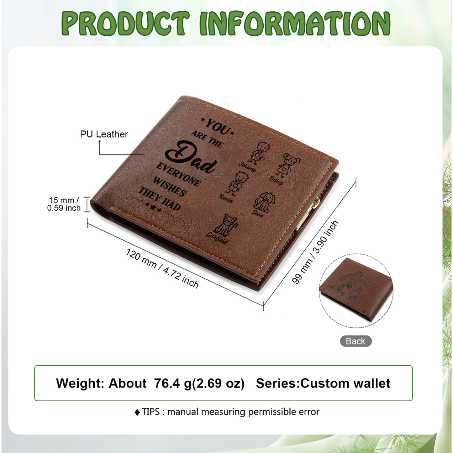 5 names - Custom PU Wallet with Personalized Photo,Character, Name & Text - Gifts for Father’s Day