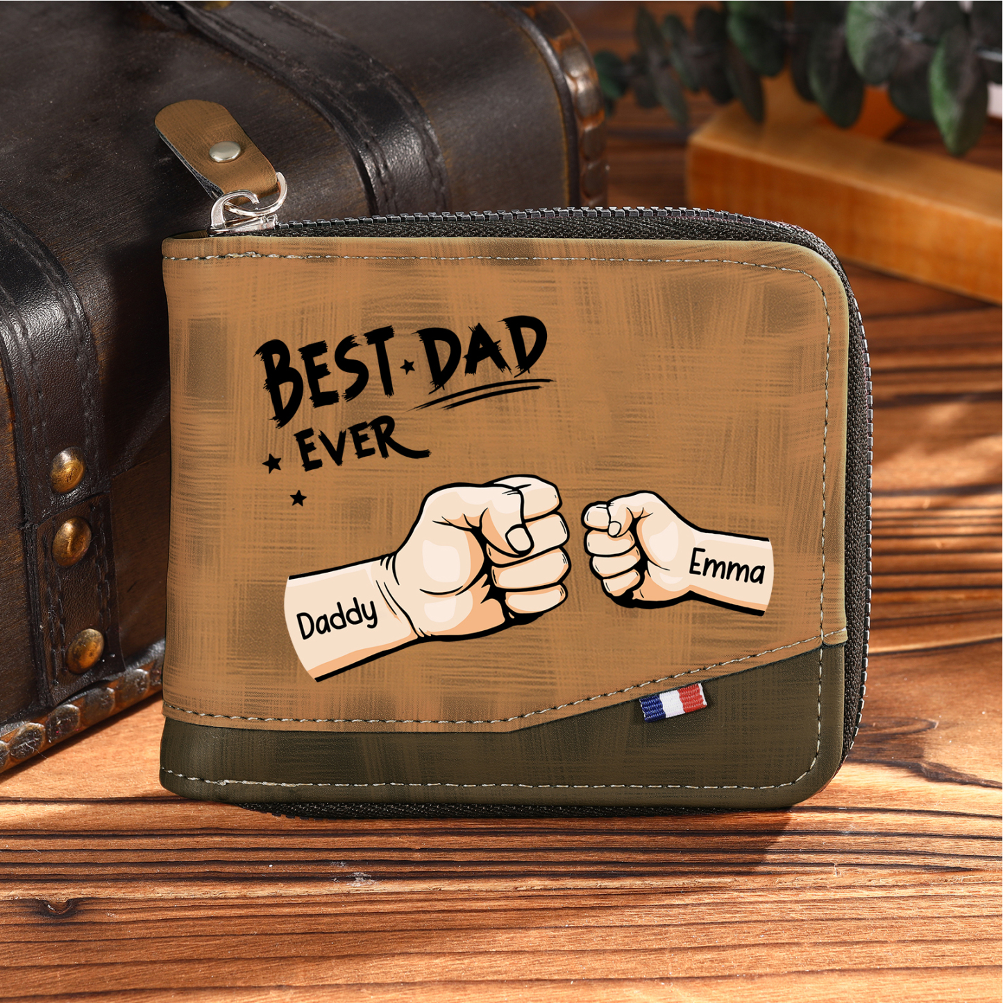 2 names - Custom Fist Wallet with Personalized Name & Text - Gifts for Father’s Day