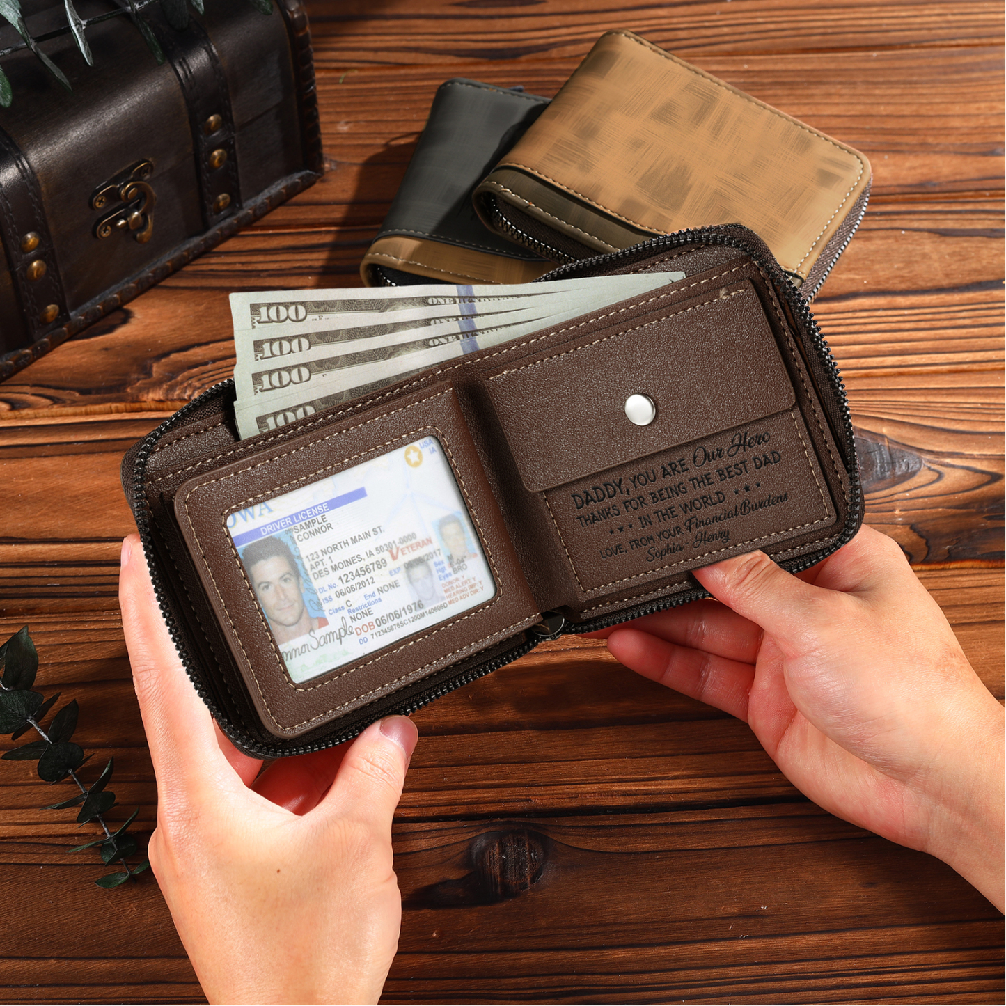 5 names - Custom Fist Wallet with Personalized Name & Text - Gifts for Father’s Day