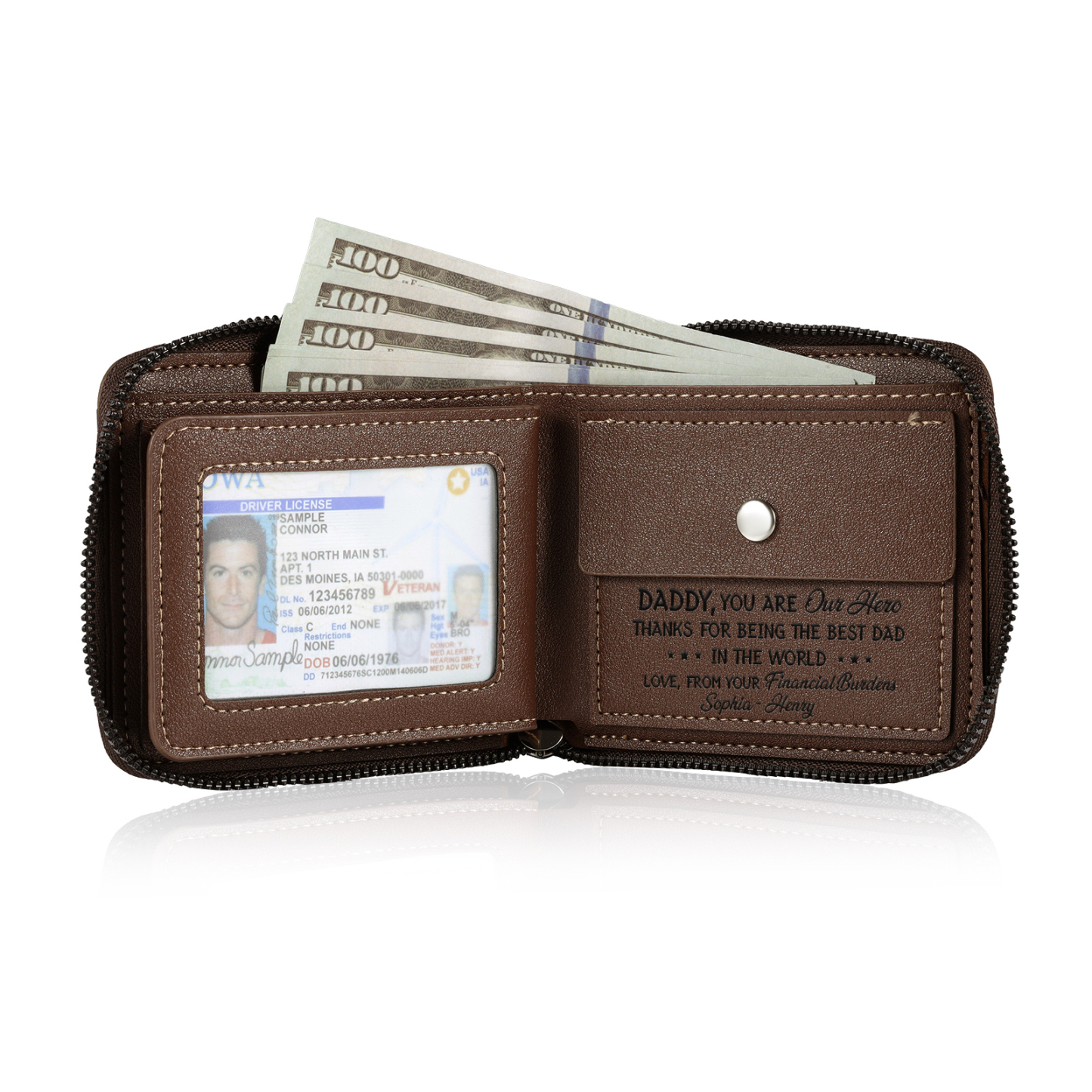 5 names - Custom Fist Wallet with Personalized Name & Text - Gifts for Father’s Day