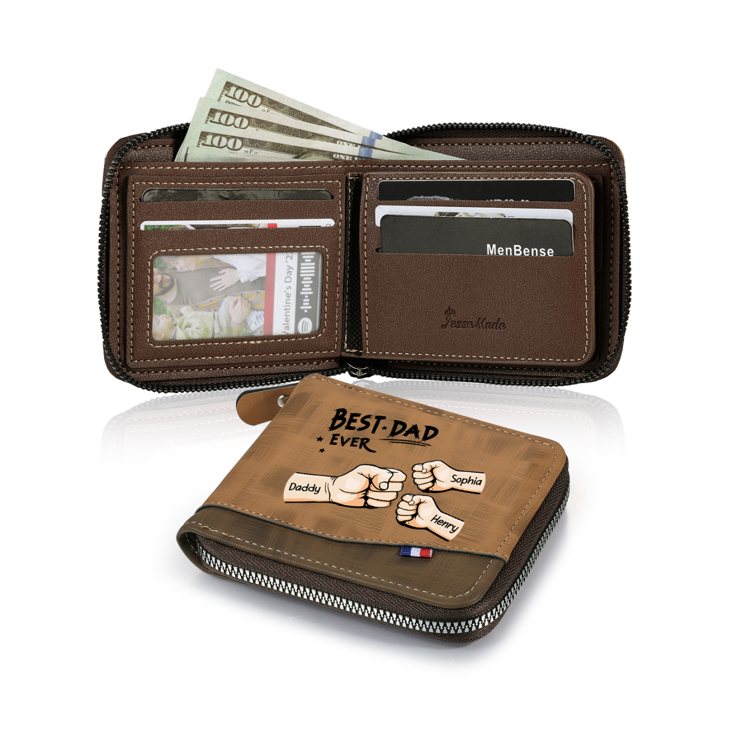3 names - Custom Fist Wallet with Personalized Name & Text - Gifts for Father’s Day