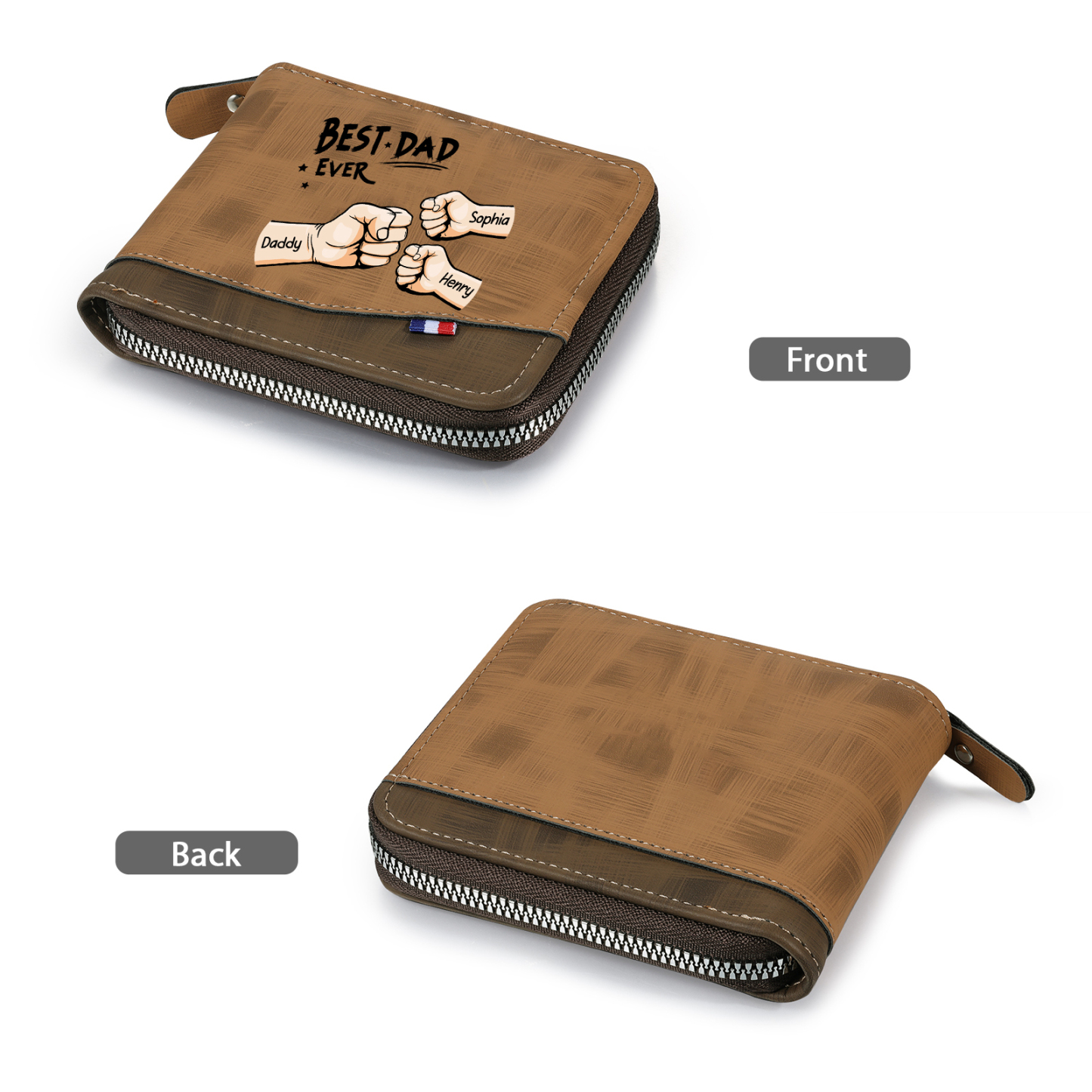 3 names - Custom Fist Wallet with Personalized Name & Text - Gifts for Father’s Day