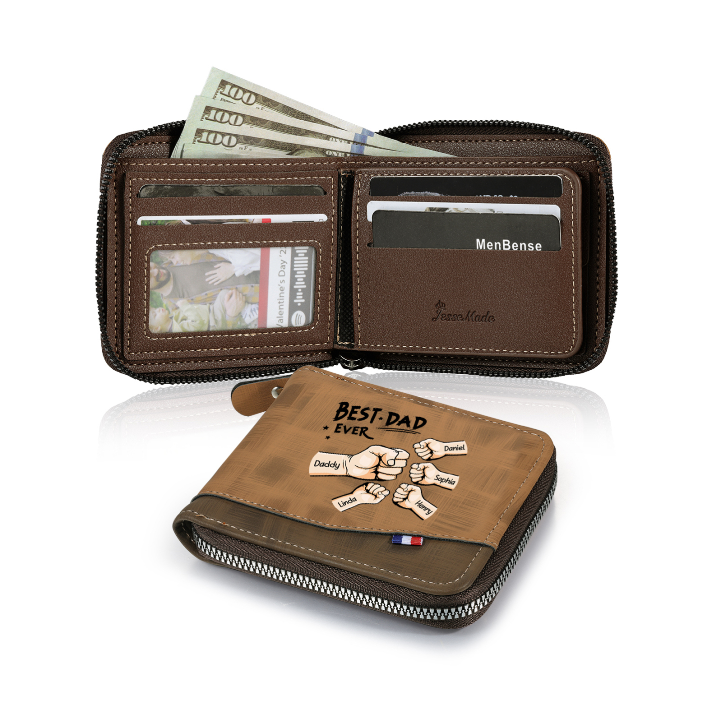 5 names - Custom Fist Wallet with Personalized Name & Text - Gifts for Father’s Day