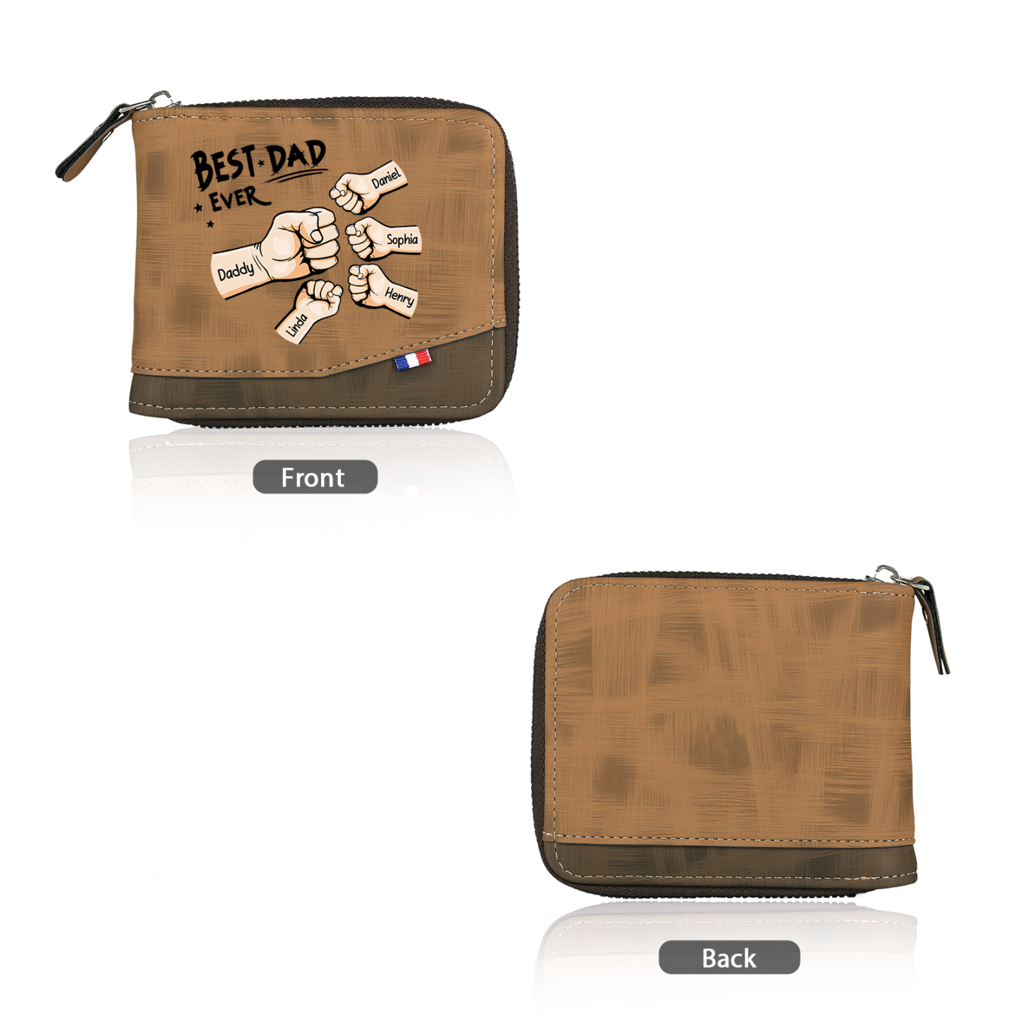 5 names - Custom Fist Wallet with Personalized Name & Text - Gifts for Father’s Day