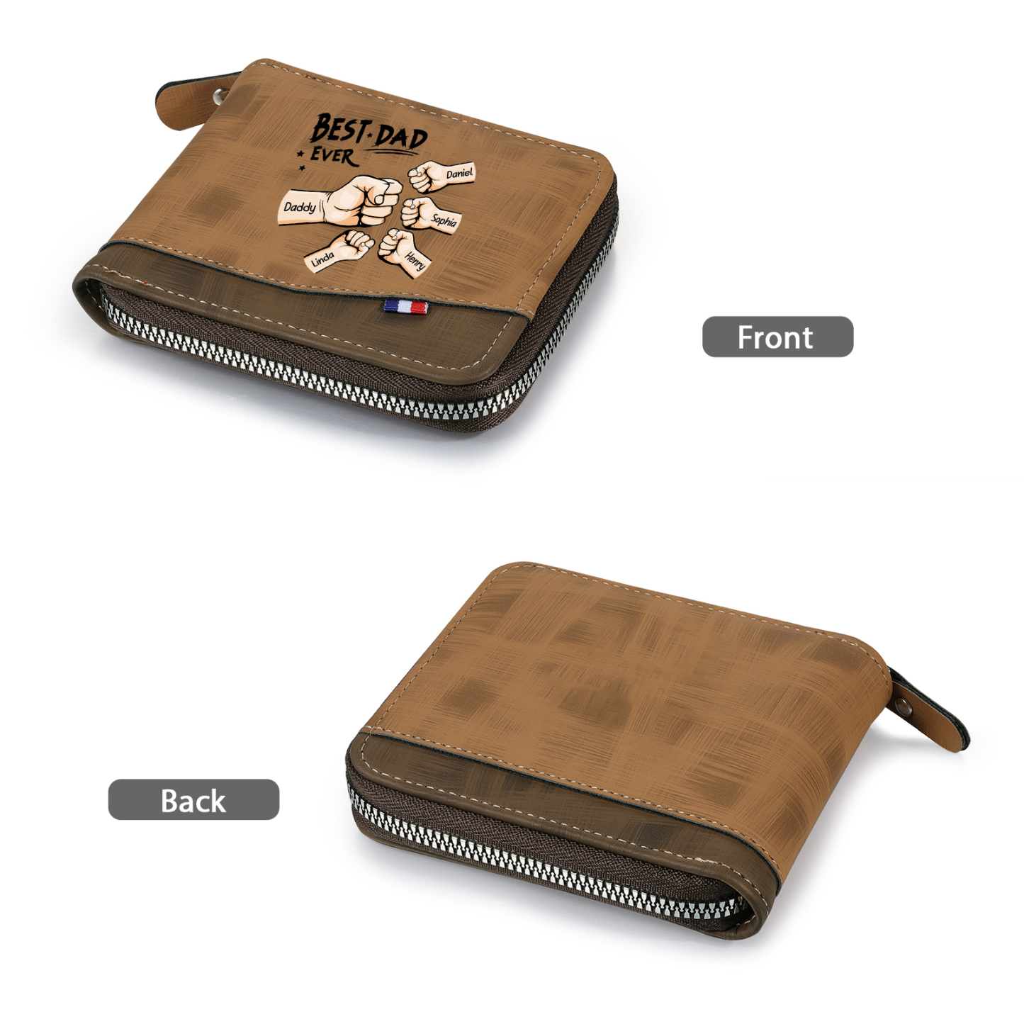 5 names - Custom Fist Wallet with Personalized Name & Text - Gifts for Father’s Day