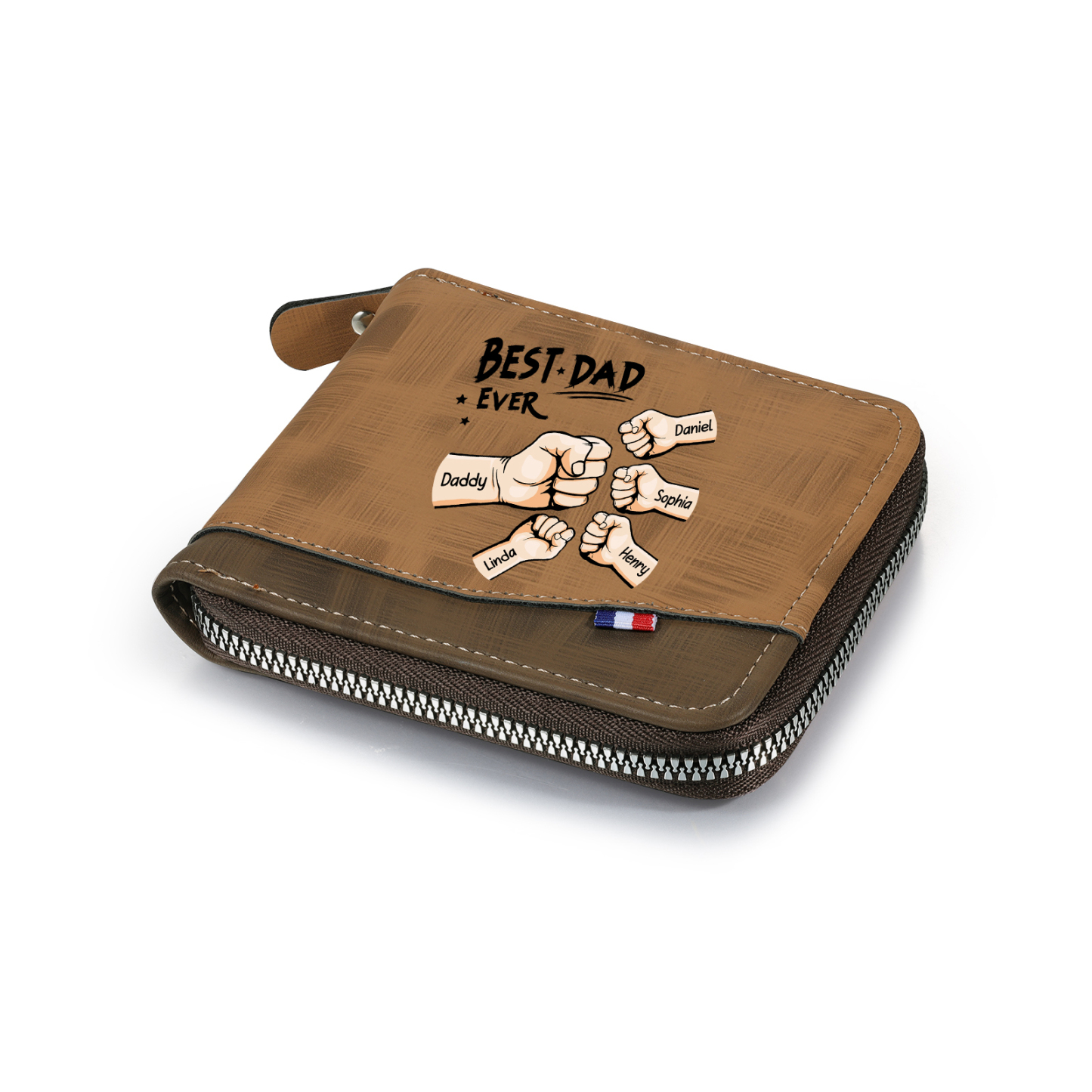 5 names - Custom Fist Wallet with Personalized Name & Text - Gifts for Father’s Day