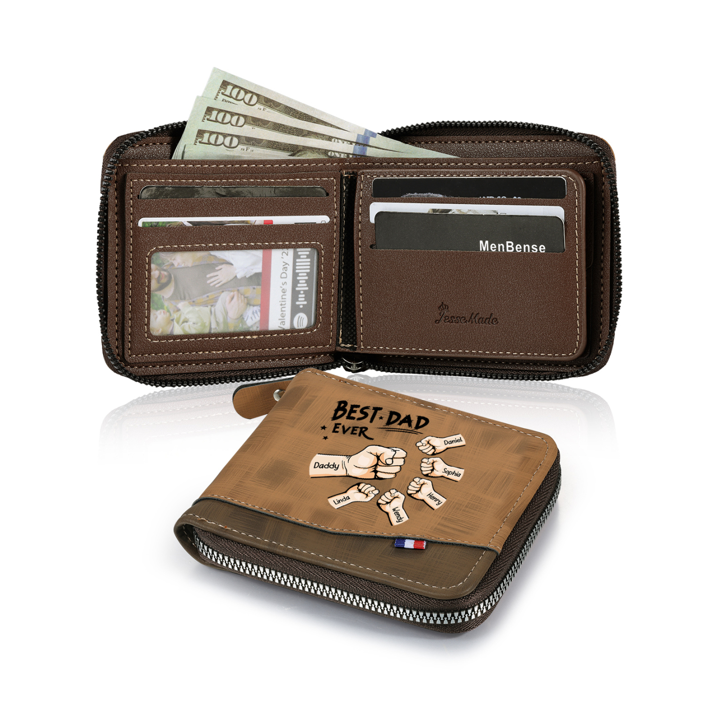 6 names - Custom Fist Wallet with Personalized Name & Text - Gifts for Father’s Day