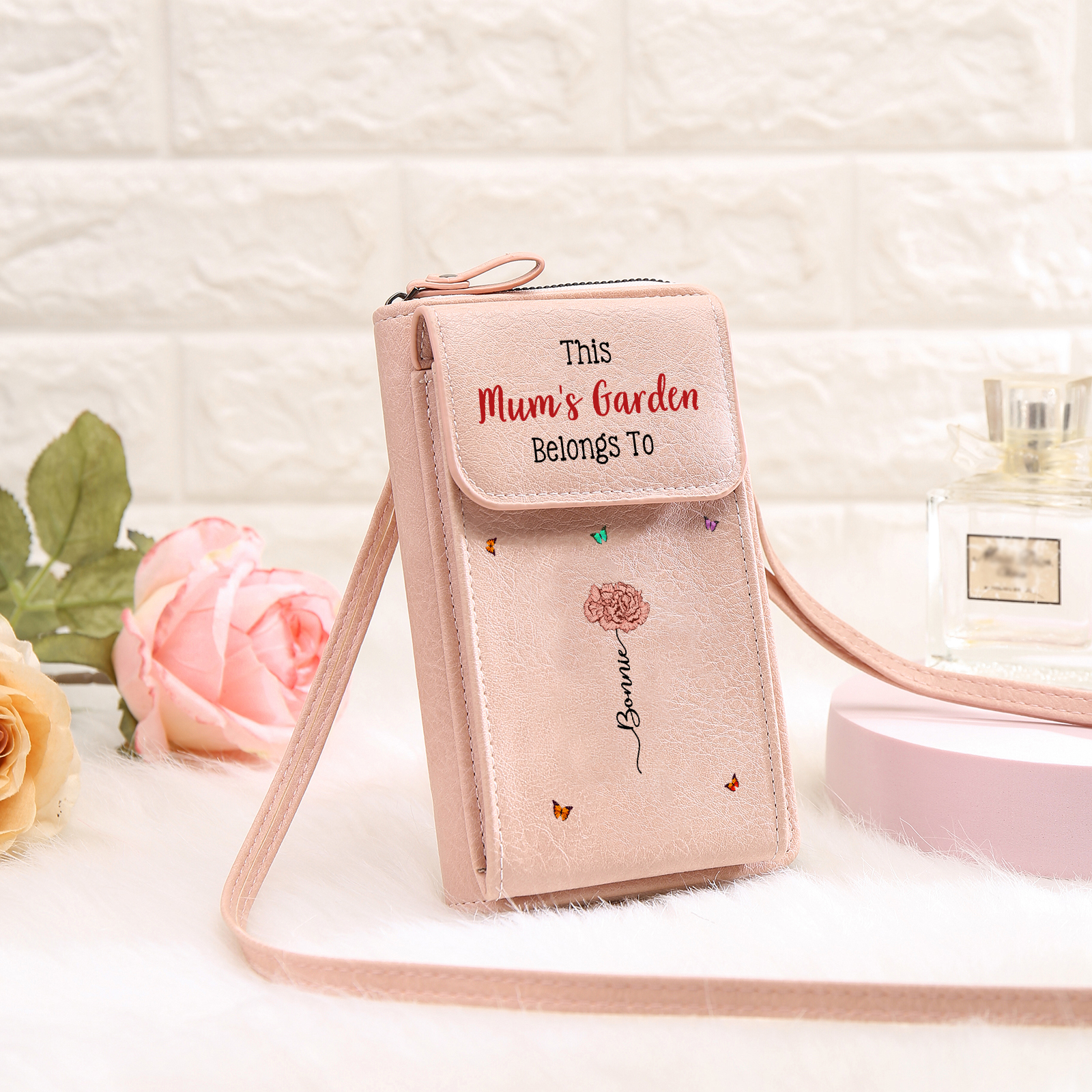 Gift for Grandmother – Customizable Name and Birth Flower Crossbody Phone Purse