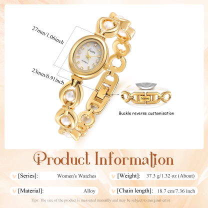 Personalized Women's Watch - Elegant Gold Bracelet Watch with Pearls - Customize with 1 Name Gift for Her | Jessemade