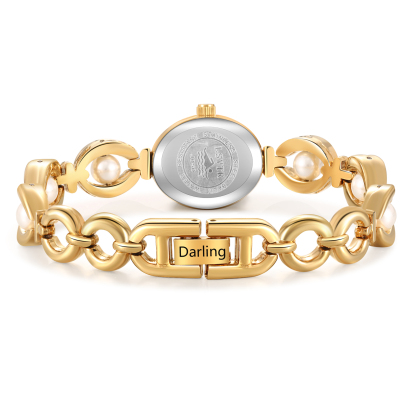 Personalized Women's Watch - Elegant Gold Bracelet Watch with Pearls - Customize with 1 Name Gift for Her | Jessemade