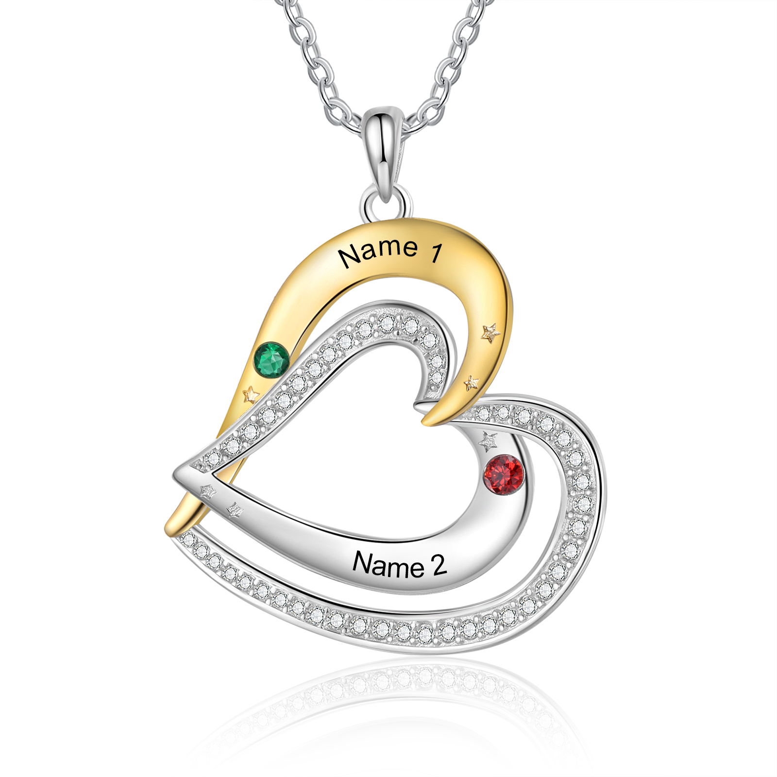 2 Names - Personalized Love Necklace with Customized Name and Birthsto
