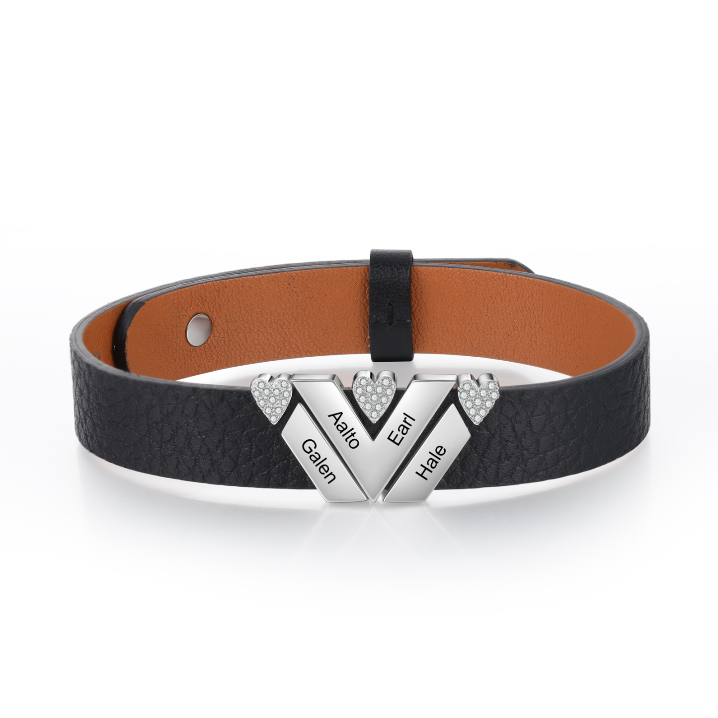 Customized Leather Bracelet with Beads Engraved 4 Names Bangle for Him