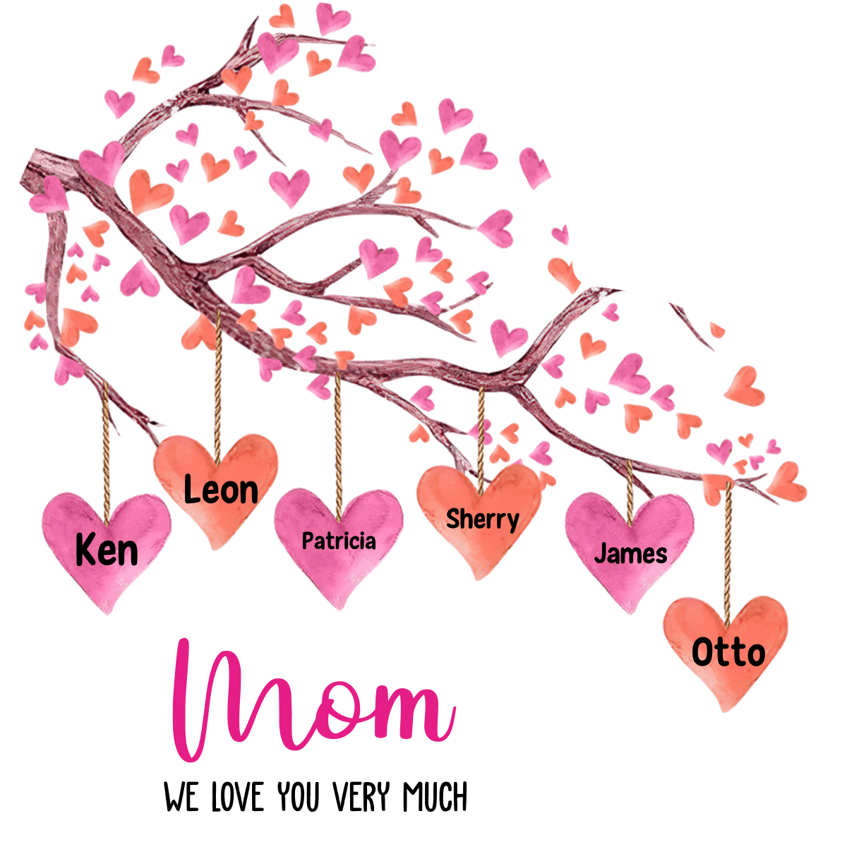 Personalized Heart Shaped Acrylic Plaque - Tree - with 1-12 names - Gift for Mom