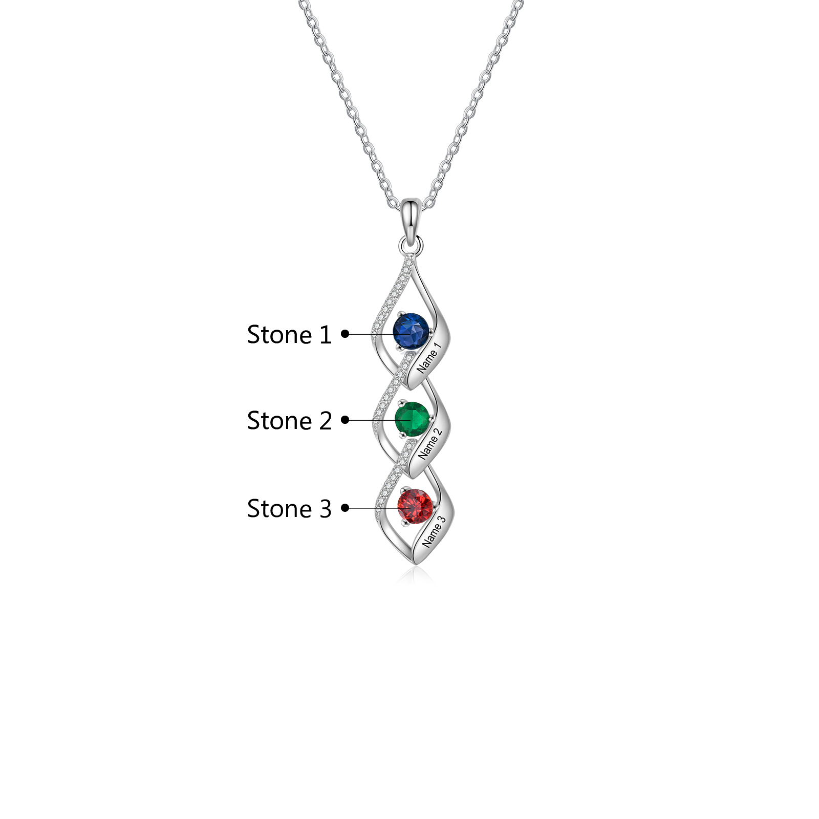 3 Names - Personalized Necklace Custom Birthstone Necklace Engraved with Name A special Gift For Mom/Grandma