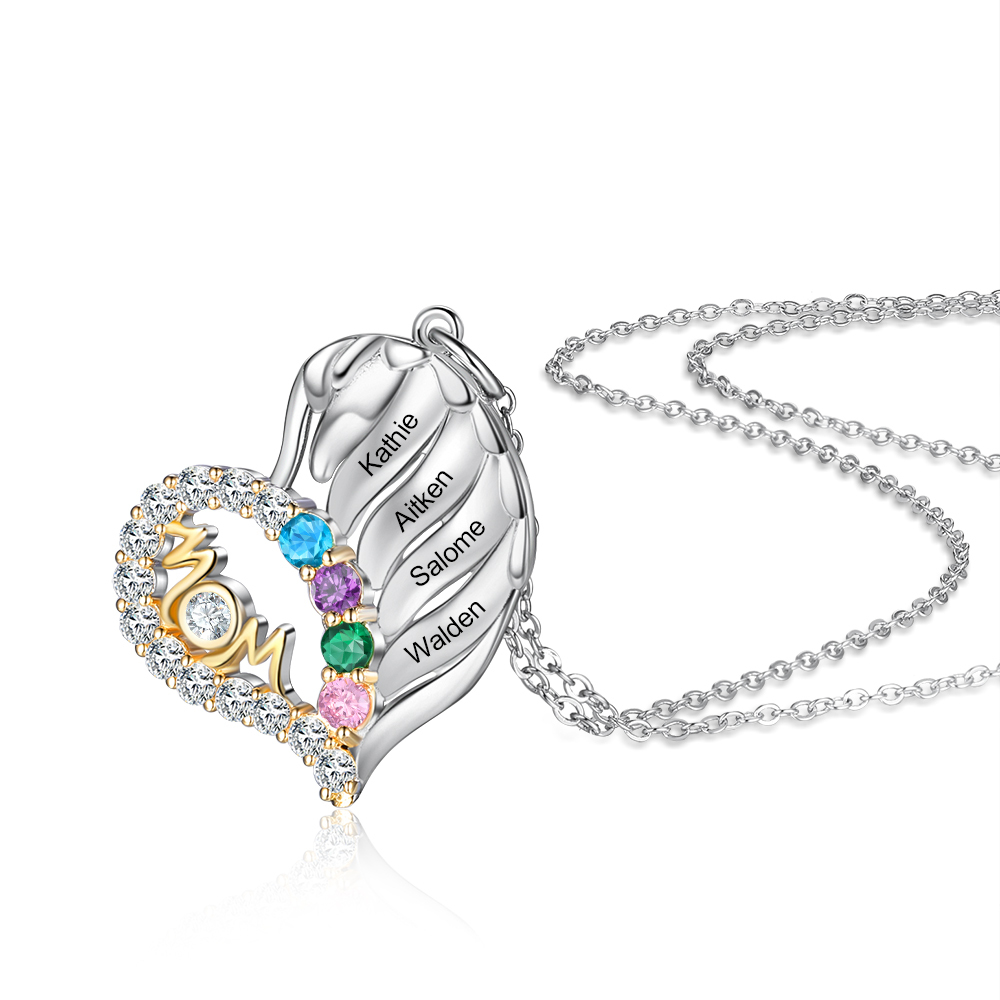 4 Names-Personalized Hearts Necklace Custom Birthstone Necklace Wonderful Gifts for Mom
