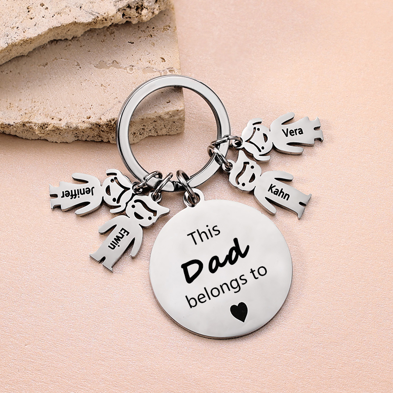 4 Names-This Mom Belongs to...Custom Keychain with Name & Text