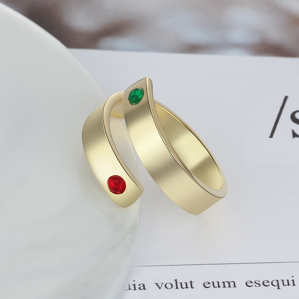 Personalized Ring With 2 Birthstones Engraved Names Ring Gift For Women