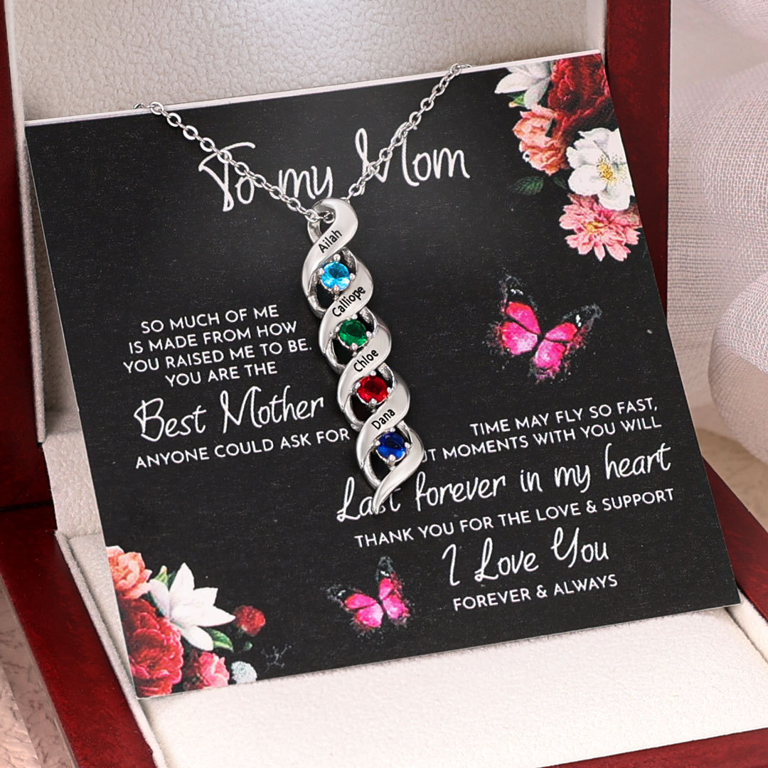 4 Names-Personalized Necklace Cascading Pendant with 4 Birthstones Engraving 4 Names Gifts for Her