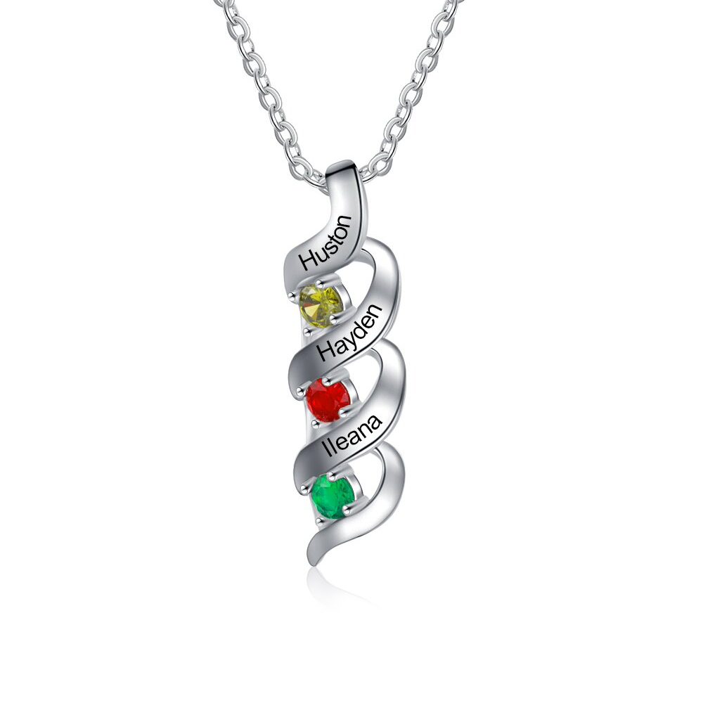 3 Names-Customized Necklace Cascading Pendant with 3 Birthstones Engraving 3 Names Gifts for Her