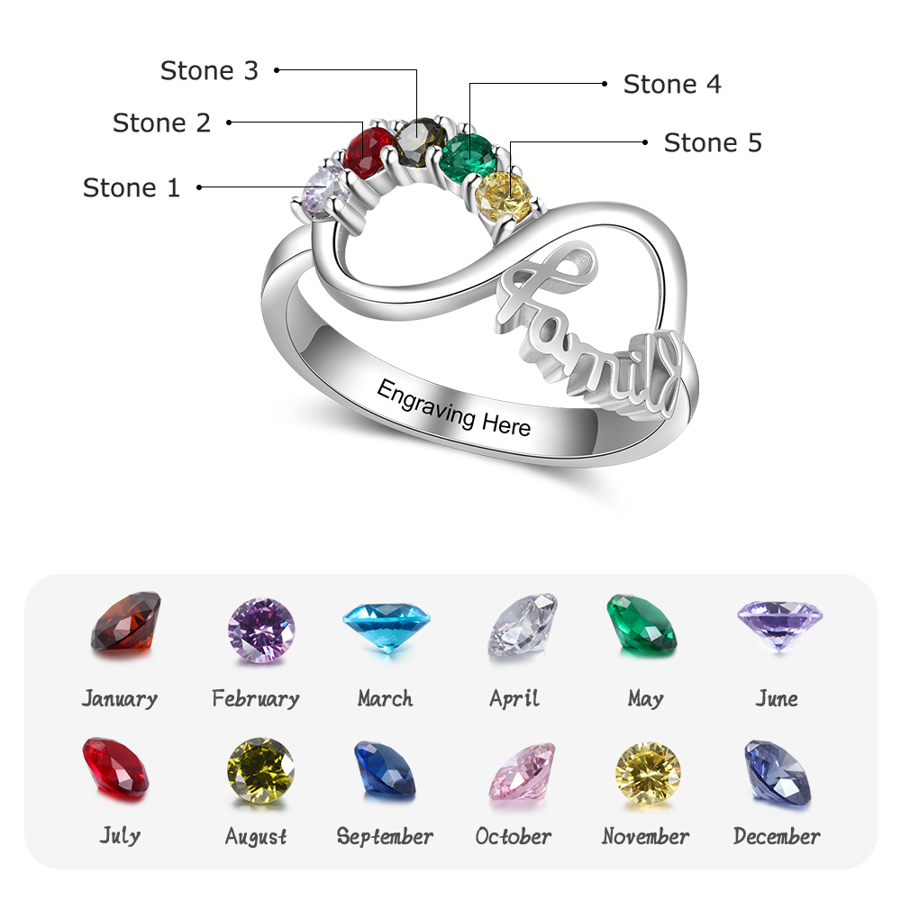 S925 Silver Ring Personalized 5 Birthstones Infinity Ring With Names Gifts For Her