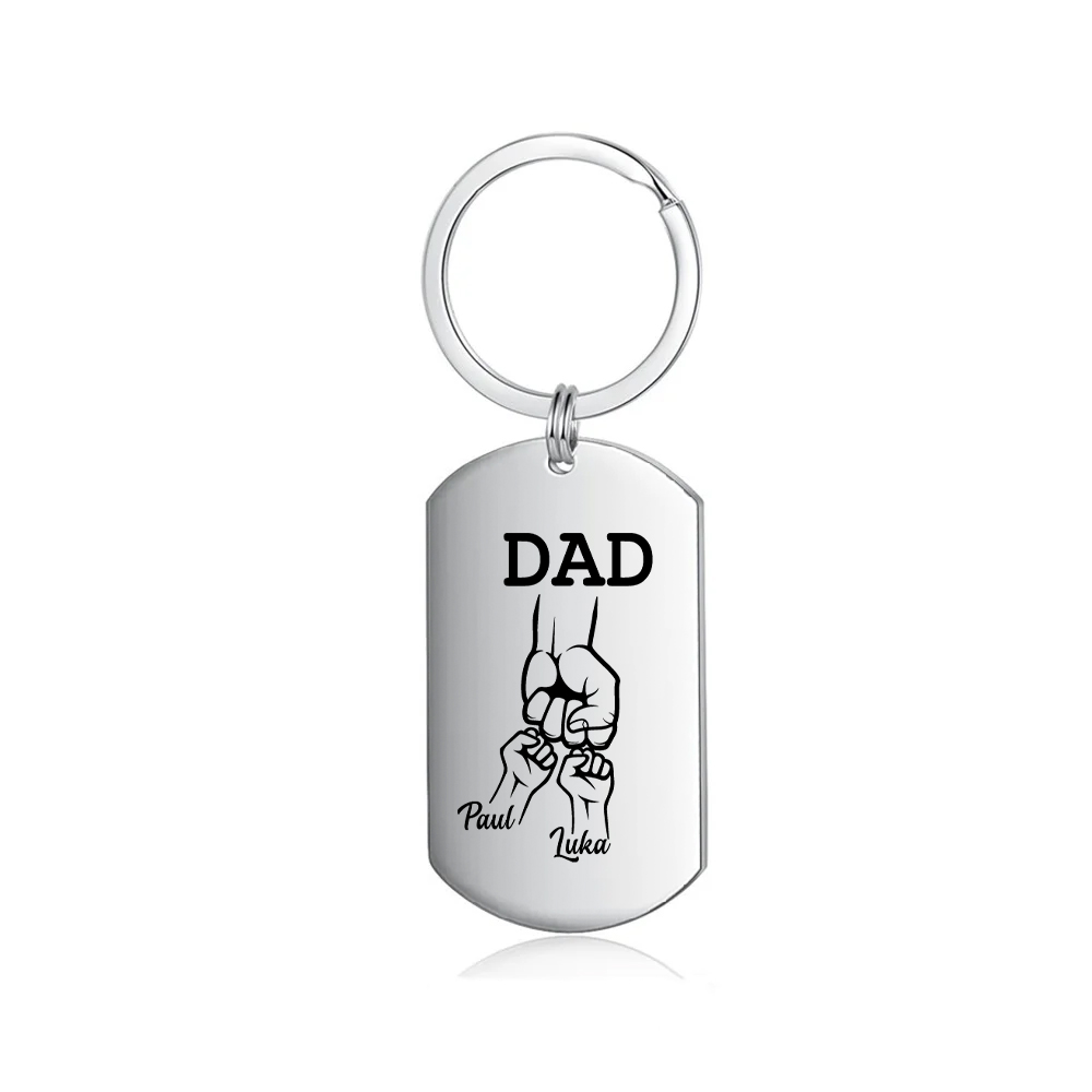 2 Names - Customized Dad Fist Keychain Set l Gift Box with Gift Card for Dad