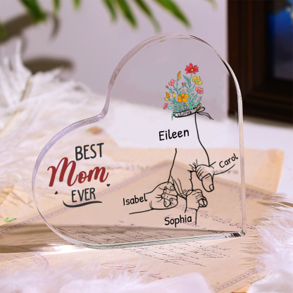 Customized  1-6 Hand Flower Names Style Acrylic Heart Shaped Decorative Brand Plaque Decoration for Mom/Grangma