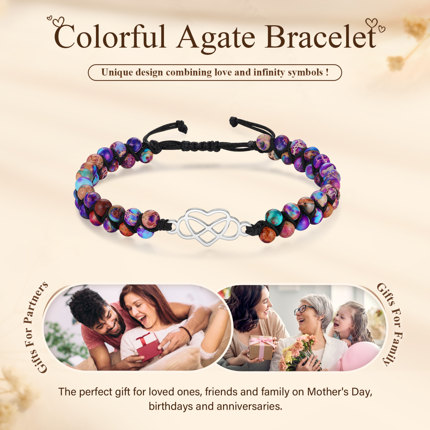 Infinity Heart Bracelet Adjustable Bracelet Gifts for Her - Grandma and Granddaughter Connected Forever