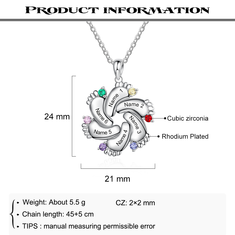 Personalized Baby Feet Keychain With 6 Birthstones Engraved names Keychain Gifts For Mother