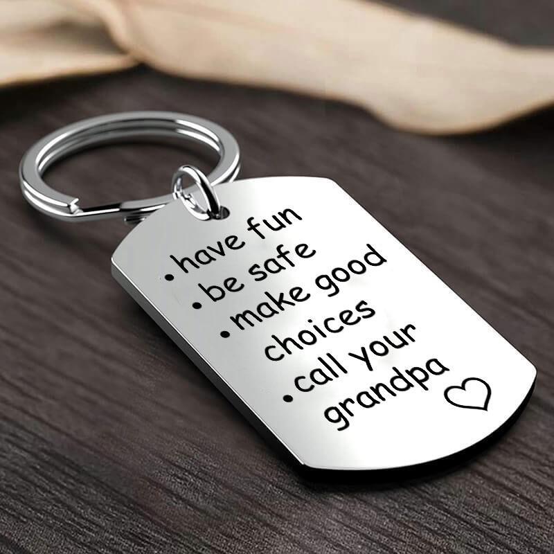 Have Fun Be Safe Make Good Choices Call Your Mom/Dad/Grandma/Grandpa Keychain Set With Gift Box