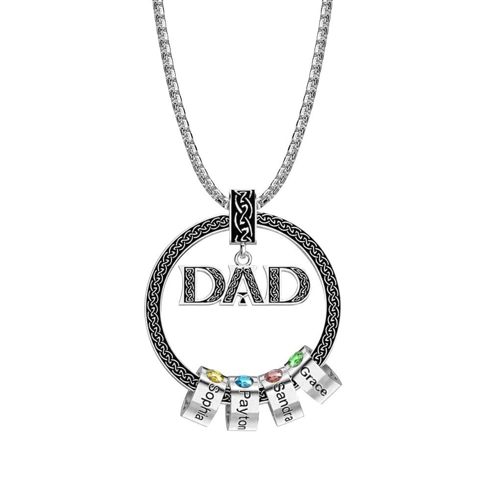 Dad Necklace Personalized Circle Men Necklace with Birthstones Engraved 5 Names Gifts For Father