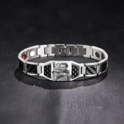 To My Man Personalized Carbon Fiber Energy Bracelet Gift Set, Custom Photo ID Bar Men's Bracelet Bangle Gifts For Him | Jessemade