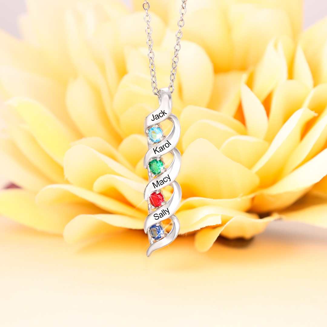 Mother DNA Necklace Personalized Family Necklace Engrave 2 Names & Birthstones Gifts For Her