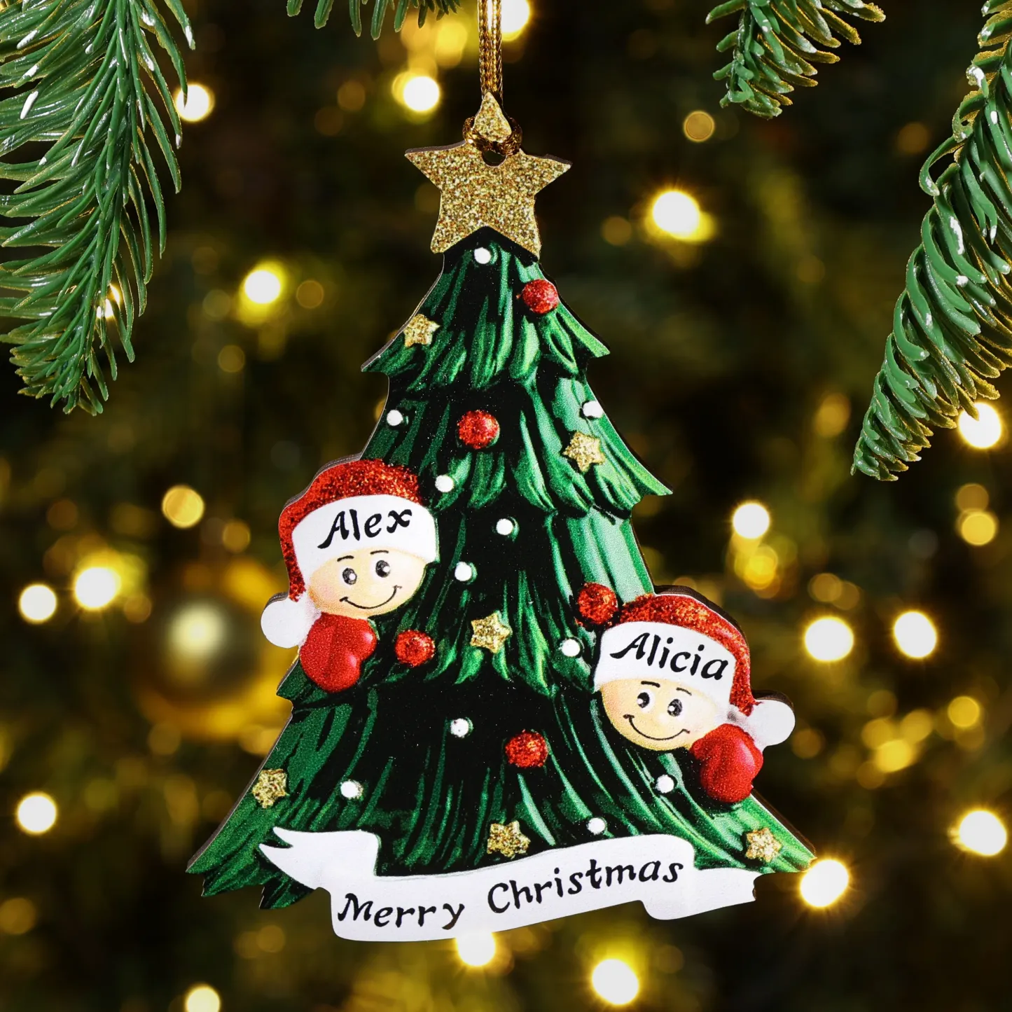 Family Christmas Ornament Custom 2 Names Hanging Ornament Gifts For Family