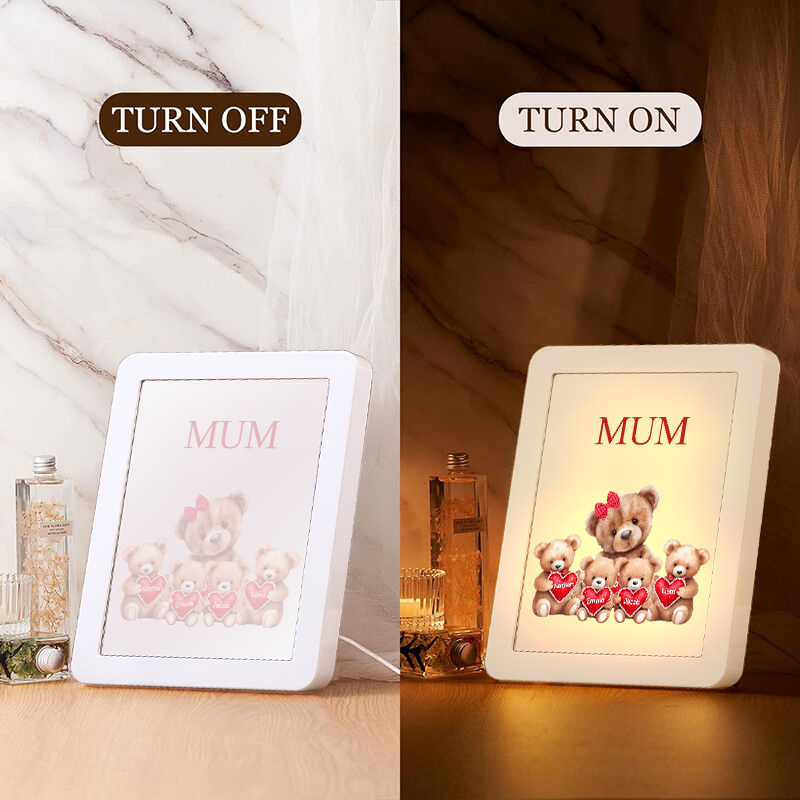 4 Names - Personalized Mum Home Bear Style Custom Text LED Night Light Gift for Mom