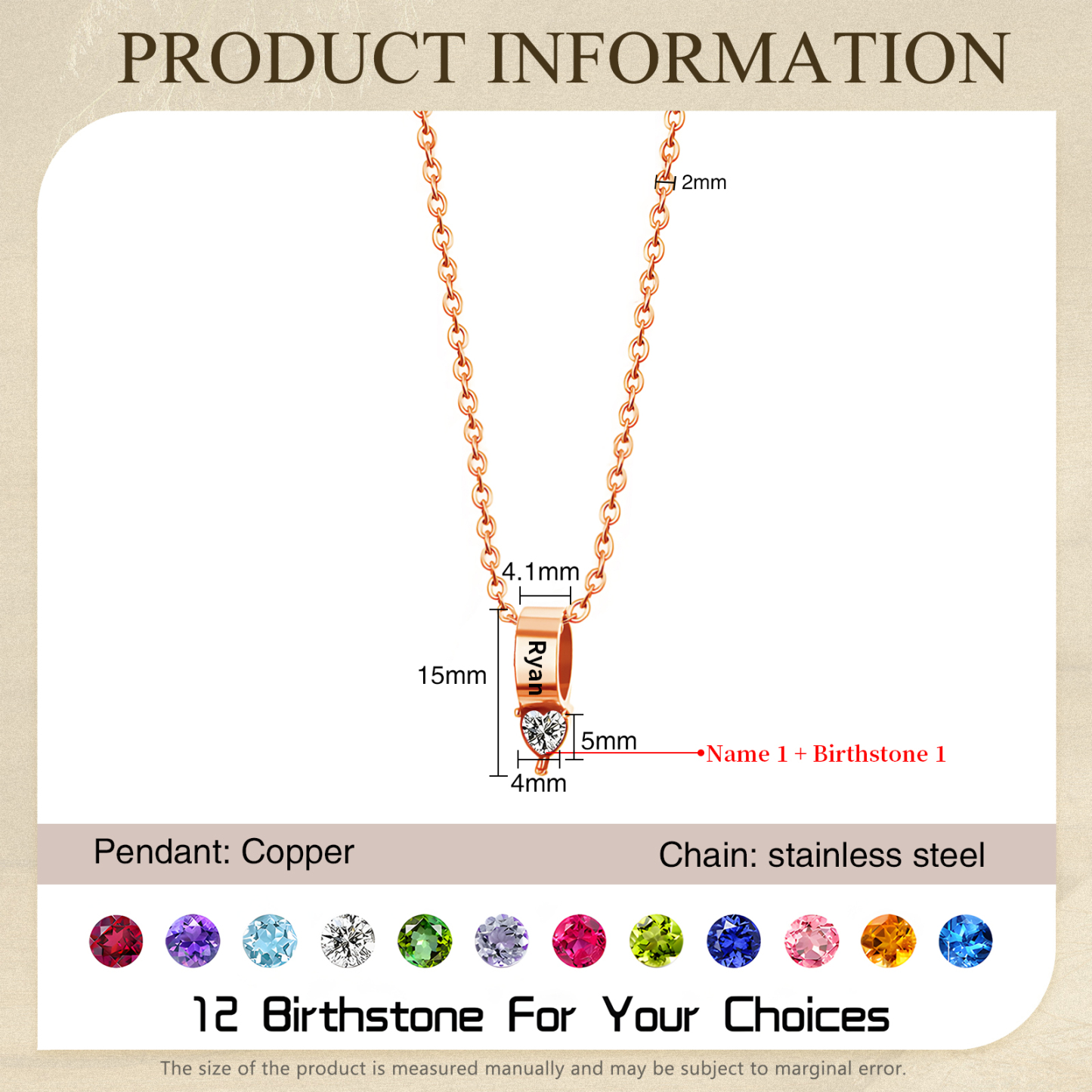 1 Name - Personalized Link Pendant Necklace with Customized Name and Birthstone Gift for Her