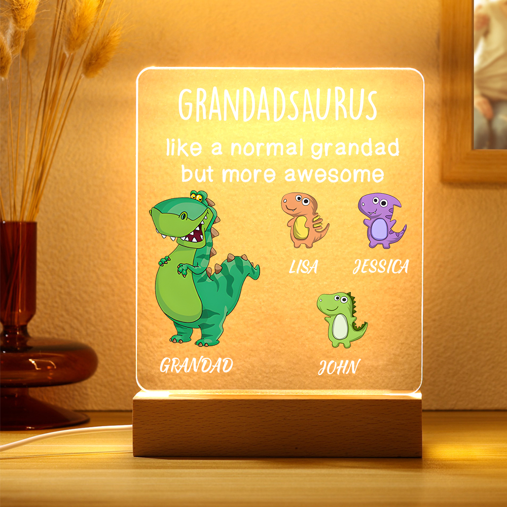 2-6 Names - Personalized Customized Dinosaur Home Night Light with Custom Text LED Lamp Father's Day Family Gift for Dad/Grandpa