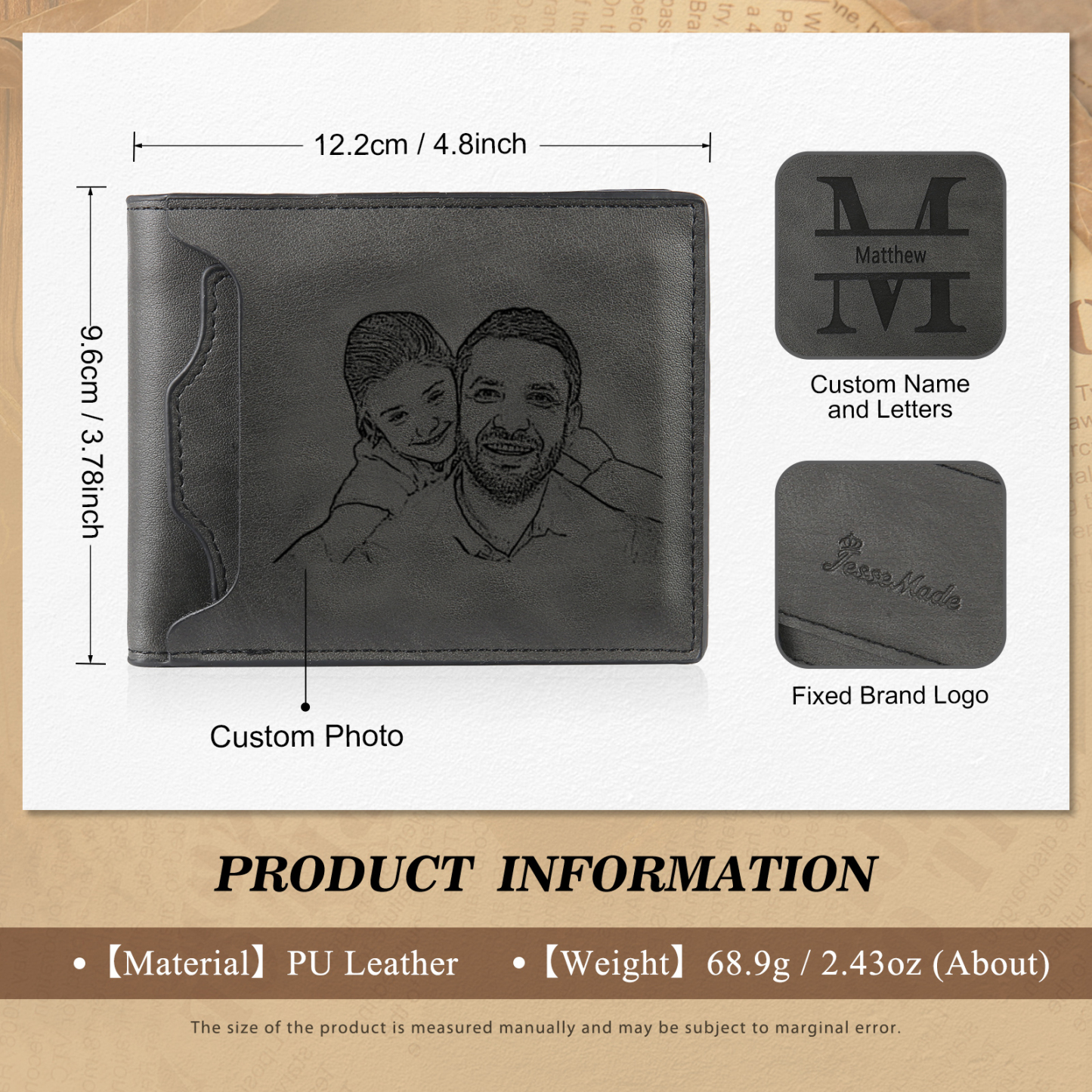 Personalized Leather Wallet Gift Box Set Keychain With Customizable Photo Wallet Customizable Name Letter Gift For Him