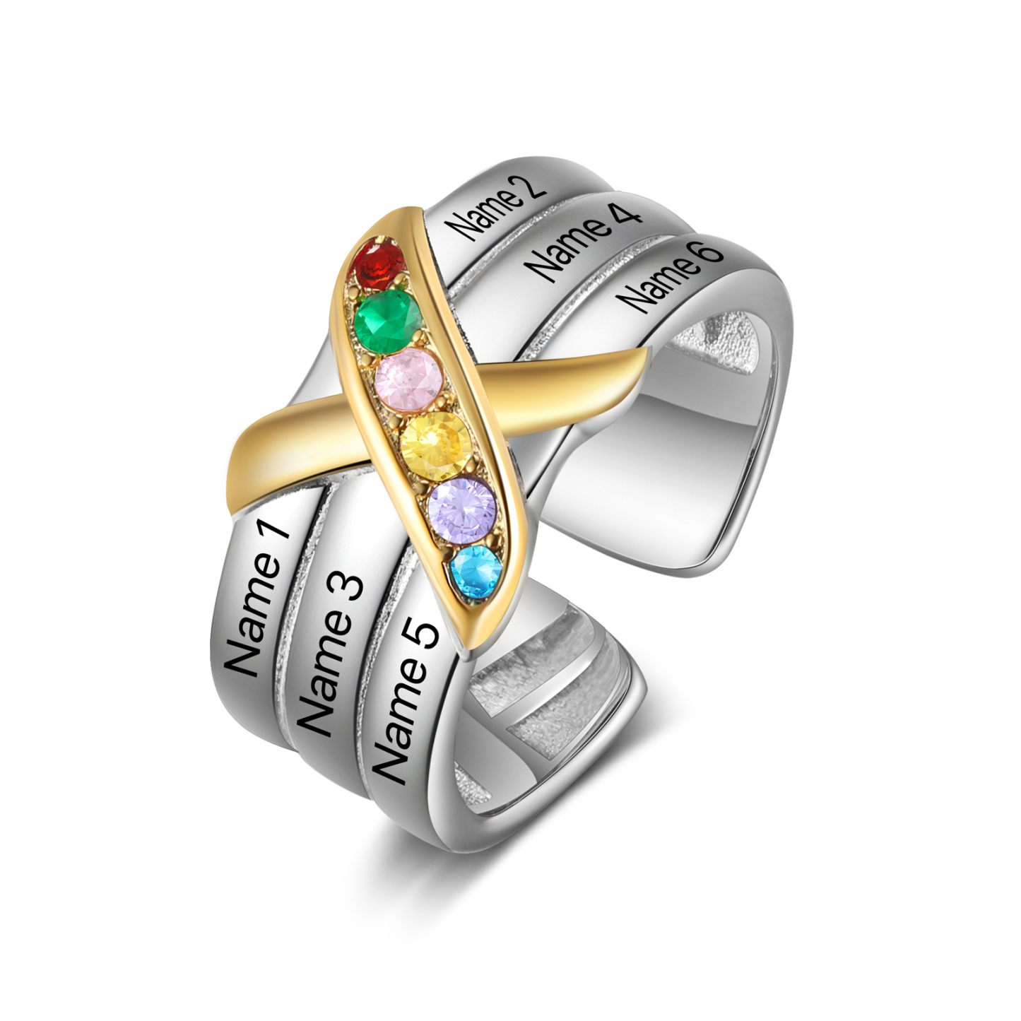 6 Birthstones - Personalized 6 Birthstones & 6 Names Beautiful Ring, a Customized Gift for Her